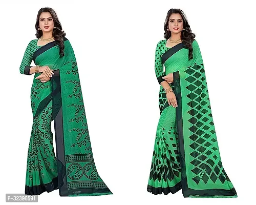 Beautiful Polycotton Printed Women Saree without Blouse piece-Pack Of 2-thumb0