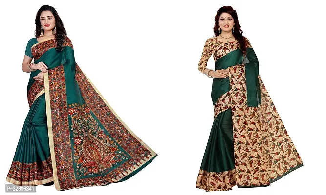 Beautiful Polycotton Printed Women Saree without Blouse piece-Pack Of 2-thumb0