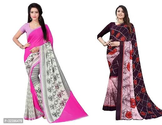 Beautiful Polycotton Printed Women Saree without Blouse piece-Pack Of 2-thumb0