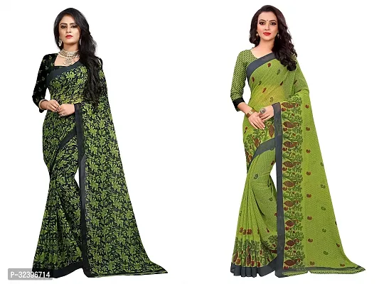 Beautiful Polycotton Printed Women Saree without Blouse piece-Pack Of 2-thumb0