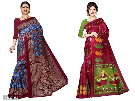 Beautiful Polycotton Printed Women Saree without Blouse piece-Pack Of 2-thumb0