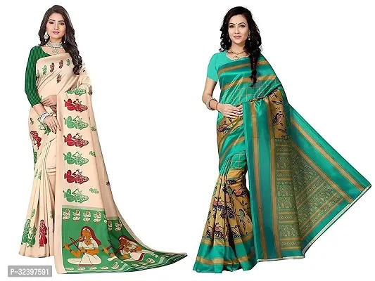 Beautiful Polycotton Printed Women Saree without Blouse piece-Pack Of 2