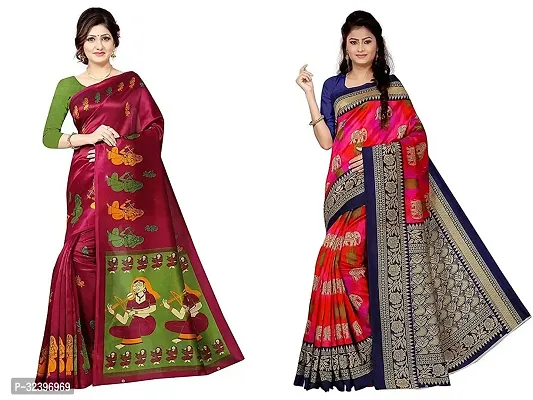 Beautiful Polycotton Printed Women Saree without Blouse piece-Pack Of 2-thumb0