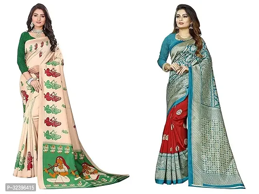 Beautiful Polycotton Printed Women Saree without Blouse piece-Pack Of 2