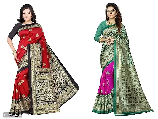 Beautiful Polycotton Printed Women Saree without Blouse piece-Pack Of 2-thumb0