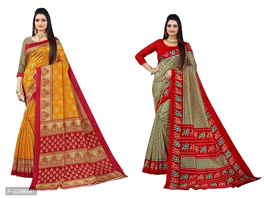 Beautiful Polycotton Printed Women Saree without Blouse piece-Pack Of 2