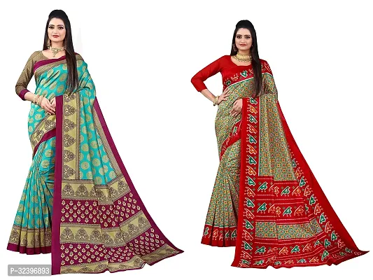 Beautiful Polycotton Printed Women Saree without Blouse piece-Pack Of 2