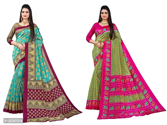 Beautiful Polycotton Printed Women Saree without Blouse piece-Pack Of 2-thumb0