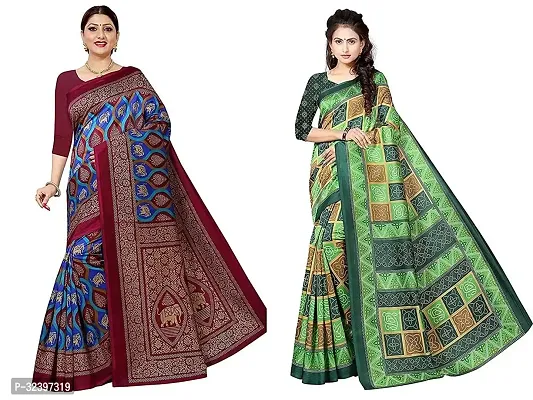 Beautiful Polycotton Printed Women Saree without Blouse piece-Pack Of 2-thumb0