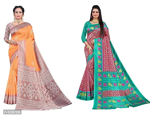 Beautiful Polycotton Printed Women Saree without Blouse piece-Pack Of 2-thumb0