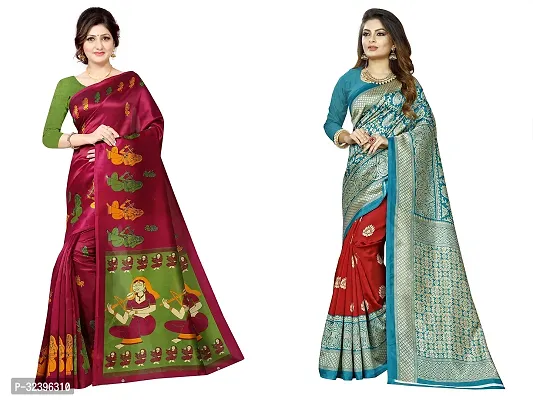 Beautiful Polycotton Printed Women Saree without Blouse piece-Pack Of 2-thumb0