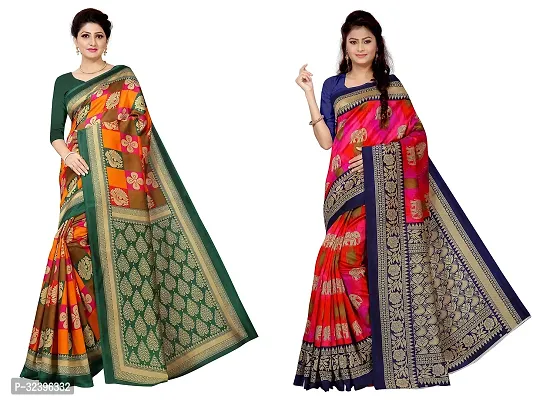 Beautiful Polycotton Printed Women Saree without Blouse piece-Pack Of 2-thumb0