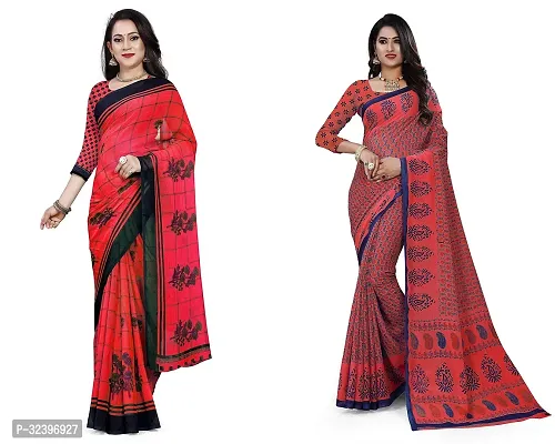 Beautiful Polycotton Printed Women Saree without Blouse piece-Pack Of 2-thumb0