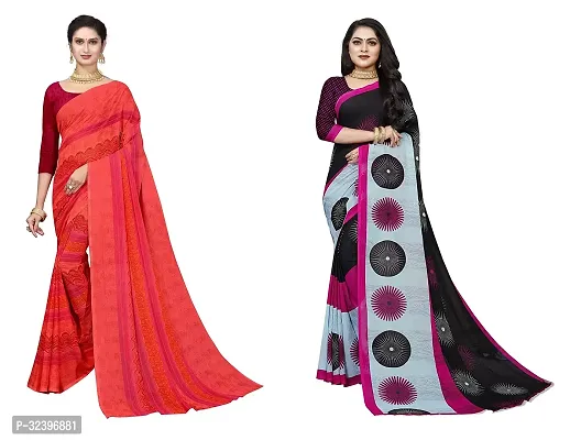 Beautiful Polycotton Printed Women Saree without Blouse piece-Pack Of 2