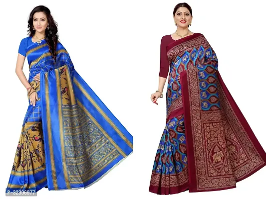 Beautiful Polycotton Printed Women Saree without Blouse piece-Pack Of 2-thumb0