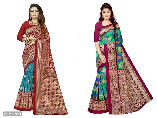 Beautiful Polycotton Printed Women Saree without Blouse piece-Pack Of 2-thumb0