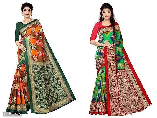 Beautiful Polycotton Printed Women Saree without Blouse piece-Pack Of 2-thumb0