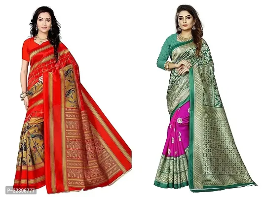 Beautiful Polycotton Printed Women Saree without Blouse piece-Pack Of 2-thumb0