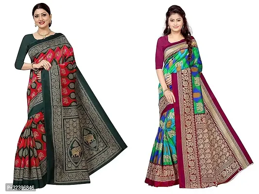 Beautiful Polycotton Printed Women Saree without Blouse piece-Pack Of 2-thumb0