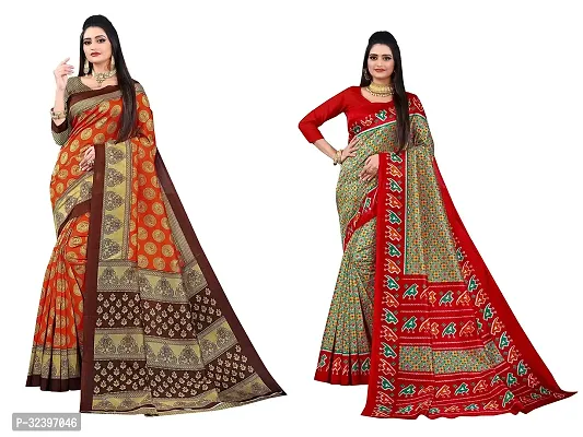 Beautiful Polycotton Printed Women Saree without Blouse piece-Pack Of 2-thumb0