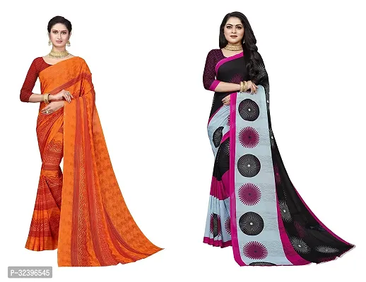 Beautiful Polycotton Printed Women Saree without Blouse piece-Pack Of 2-thumb0