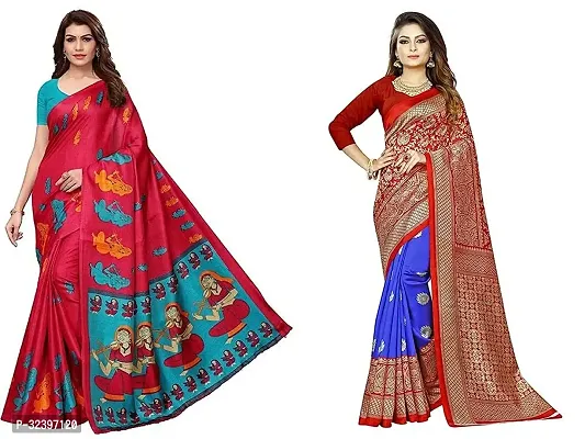 Beautiful Polycotton Printed Women Saree without Blouse piece-Pack Of 2-thumb0