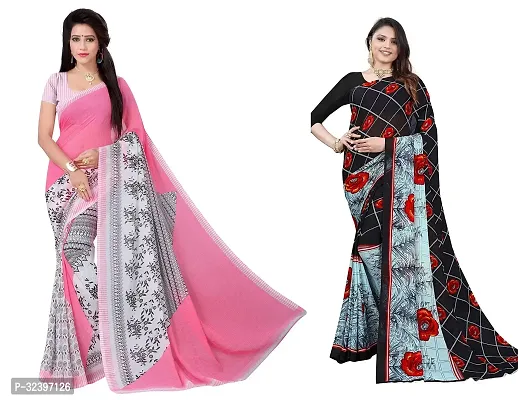 Beautiful Polycotton Printed Women Saree without Blouse piece-Pack Of 2-thumb0