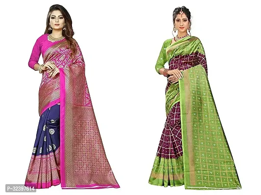 Beautiful Polycotton Printed Women Saree without Blouse piece-Pack Of 2-thumb0