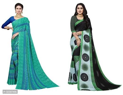 Beautiful Polycotton Printed Women Saree without Blouse piece-Pack Of 2