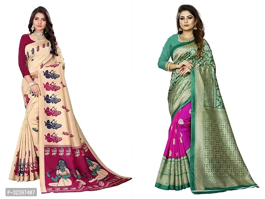 Beautiful Polycotton Printed Women Saree without Blouse piece-Pack Of 2-thumb0