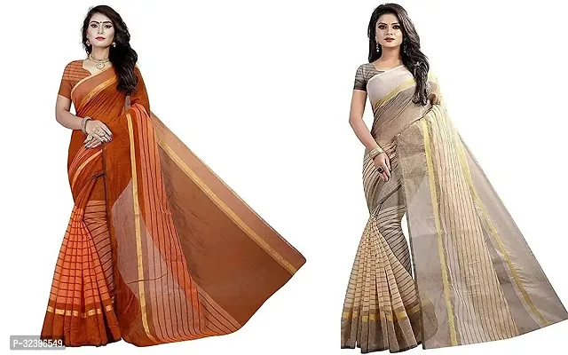 Beautiful Polycotton Striped Women Saree without Blouse piece-Pack Of 2