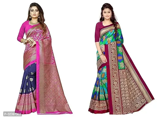 Beautiful Polycotton Printed Women Saree without Blouse piece-Pack Of 2