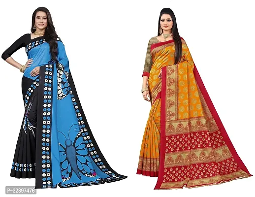 Beautiful Polycotton Printed Women Saree without Blouse piece-Pack Of 2-thumb0