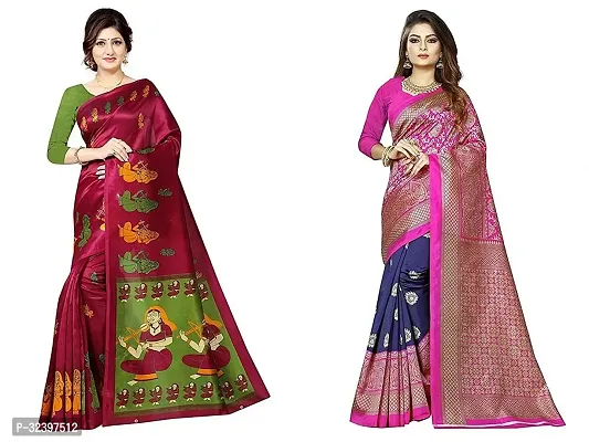 Beautiful Polycotton Printed Women Saree without Blouse piece-Pack Of 2-thumb0