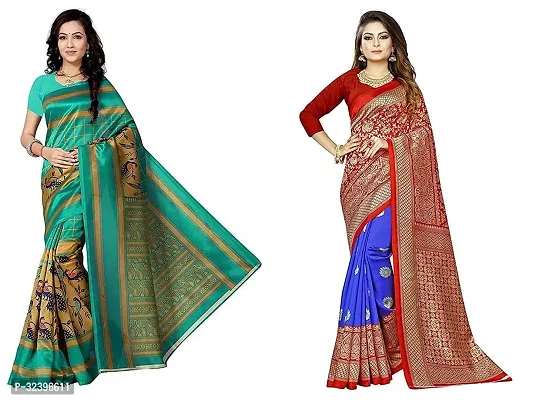 Beautiful Polycotton Printed Women Saree without Blouse piece-Pack Of 2-thumb0