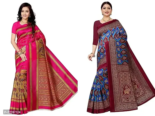 Beautiful Polycotton Printed Women Saree without Blouse piece-Pack Of 2-thumb0