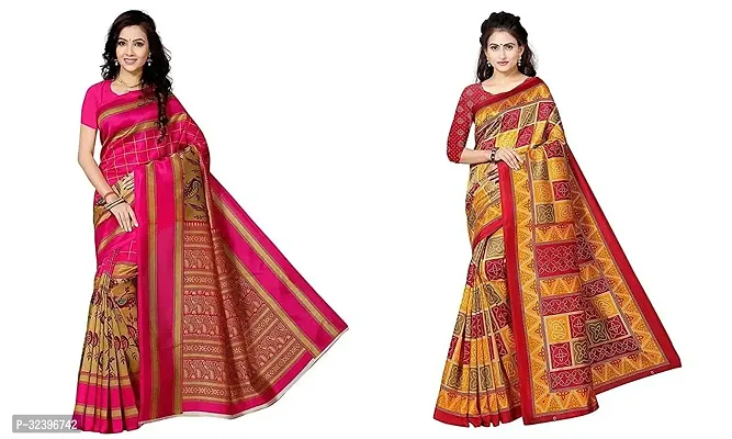 Beautiful Polycotton Printed Women Saree without Blouse piece-Pack Of 2-thumb0