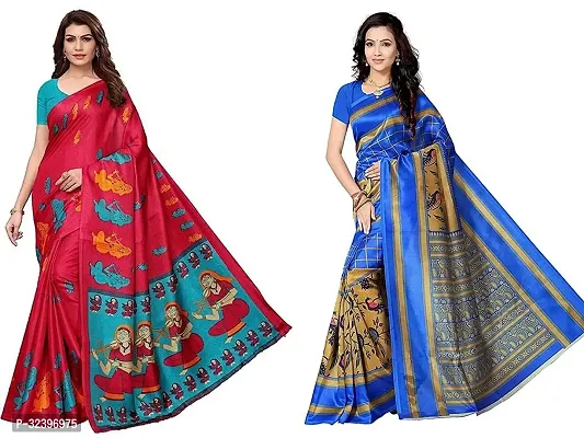 Beautiful Polycotton Printed Women Saree without Blouse piece-Pack Of 2-thumb0