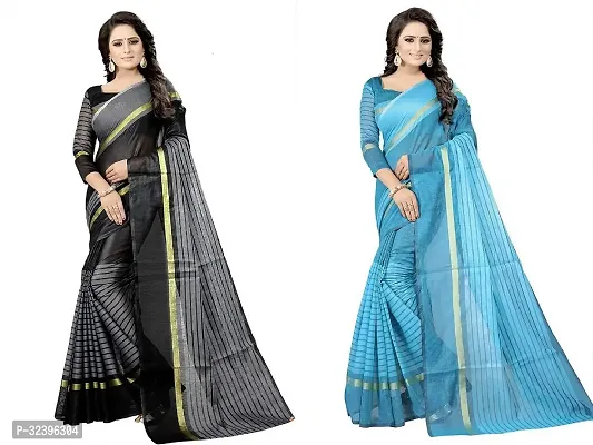 Beautiful Polycotton Printed Women Saree without Blouse piece-Pack Of 2-thumb0