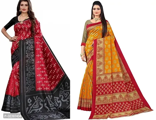 Beautiful Polycotton Printed Women Saree without Blouse piece-Pack Of 2-thumb0