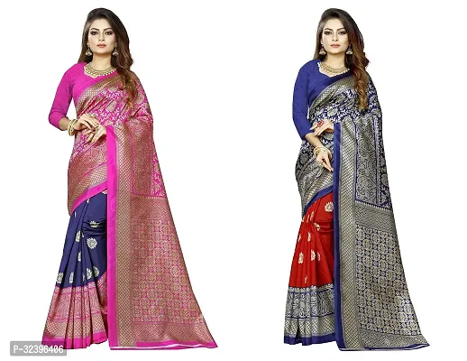 Beautiful Polycotton Printed Women Saree without Blouse piece-Pack Of 2-thumb0