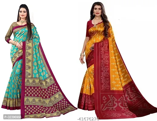 Beautiful Polycotton Printed Women Saree without Blouse piece-Pack Of 2-thumb0