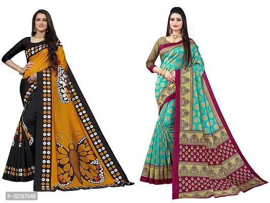 Beautiful Polycotton Printed Women Saree without Blouse piece-Pack Of 2-thumb0