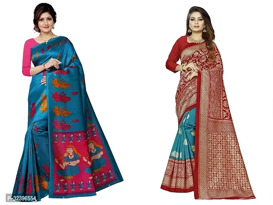 Beautiful Polycotton Printed Women Saree without Blouse piece-Pack Of 2