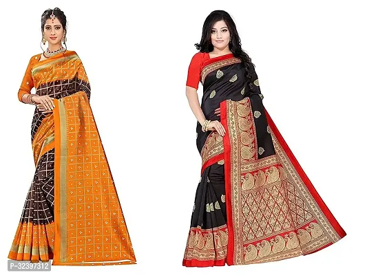 Beautiful Polycotton Printed Women Saree without Blouse piece-Pack Of 2-thumb0