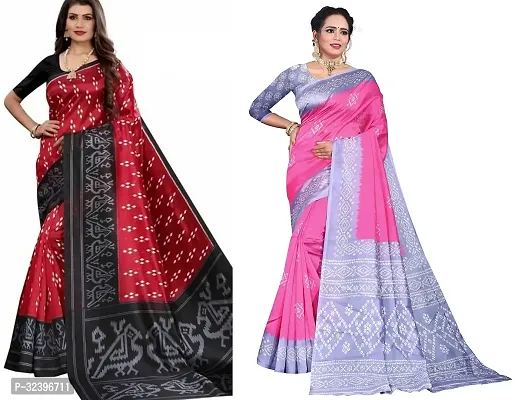 Beautiful Polycotton Printed Women Saree without Blouse piece-Pack Of 2-thumb0