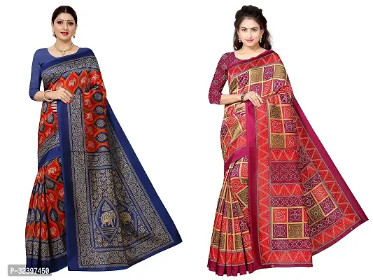 Beautiful Polycotton Printed Women Saree without Blouse piece-Pack Of 2-thumb0