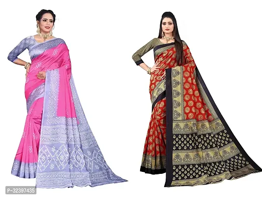 Beautiful Polycotton Printed Women Saree without Blouse piece-Pack Of 2-thumb0