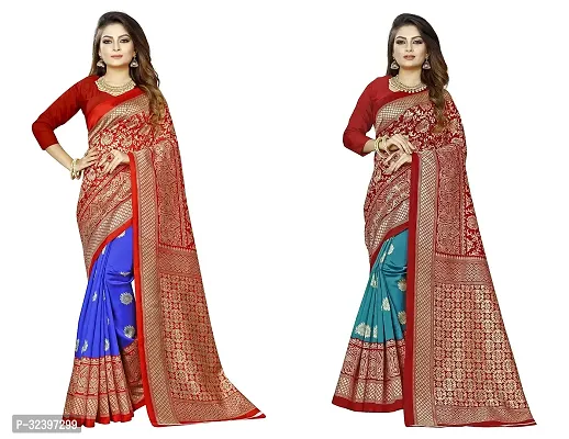 Beautiful Polycotton Printed Women Saree without Blouse piece-Pack Of 2-thumb0