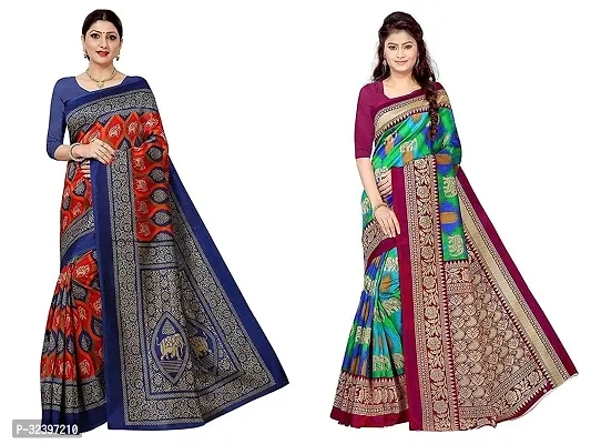 Beautiful Polycotton Printed Women Saree without Blouse piece-Pack Of 2-thumb0